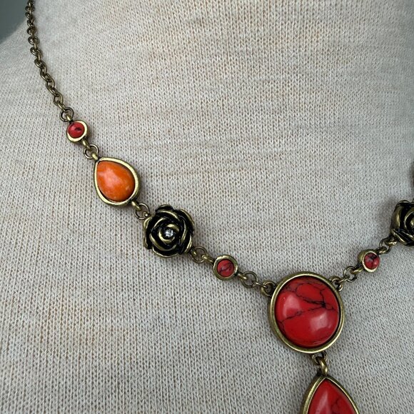 Nine West Vintage America Chain Necklace w/ Rose & Stone 18.5" - Picture 5 of 8